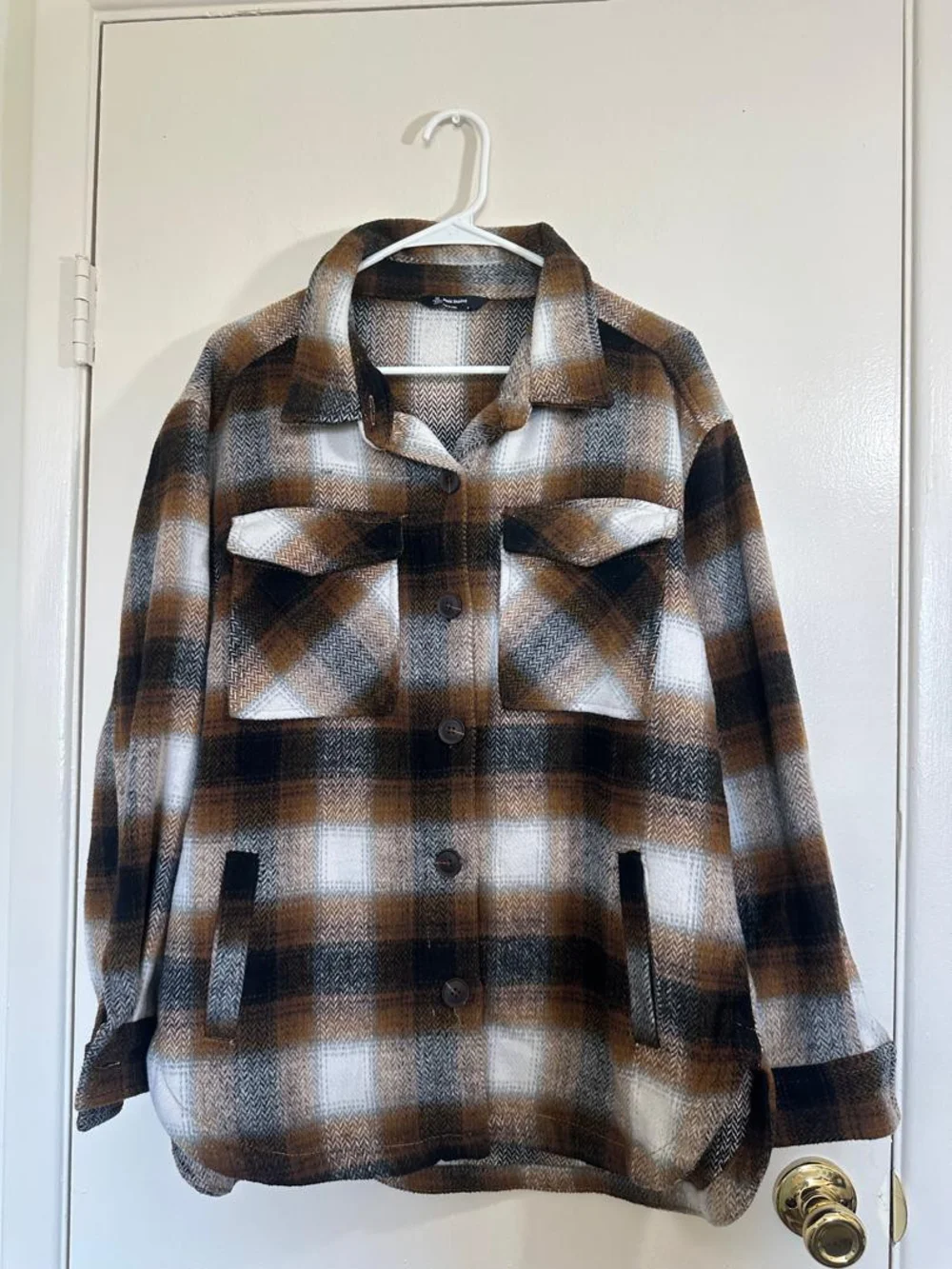 Men's Plaid Lightweight Shirt Jacket in Brown & Cream • Size M